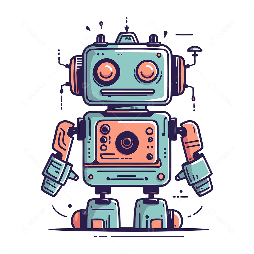 Robô Desenho Animado Ilustração Vetor EPS