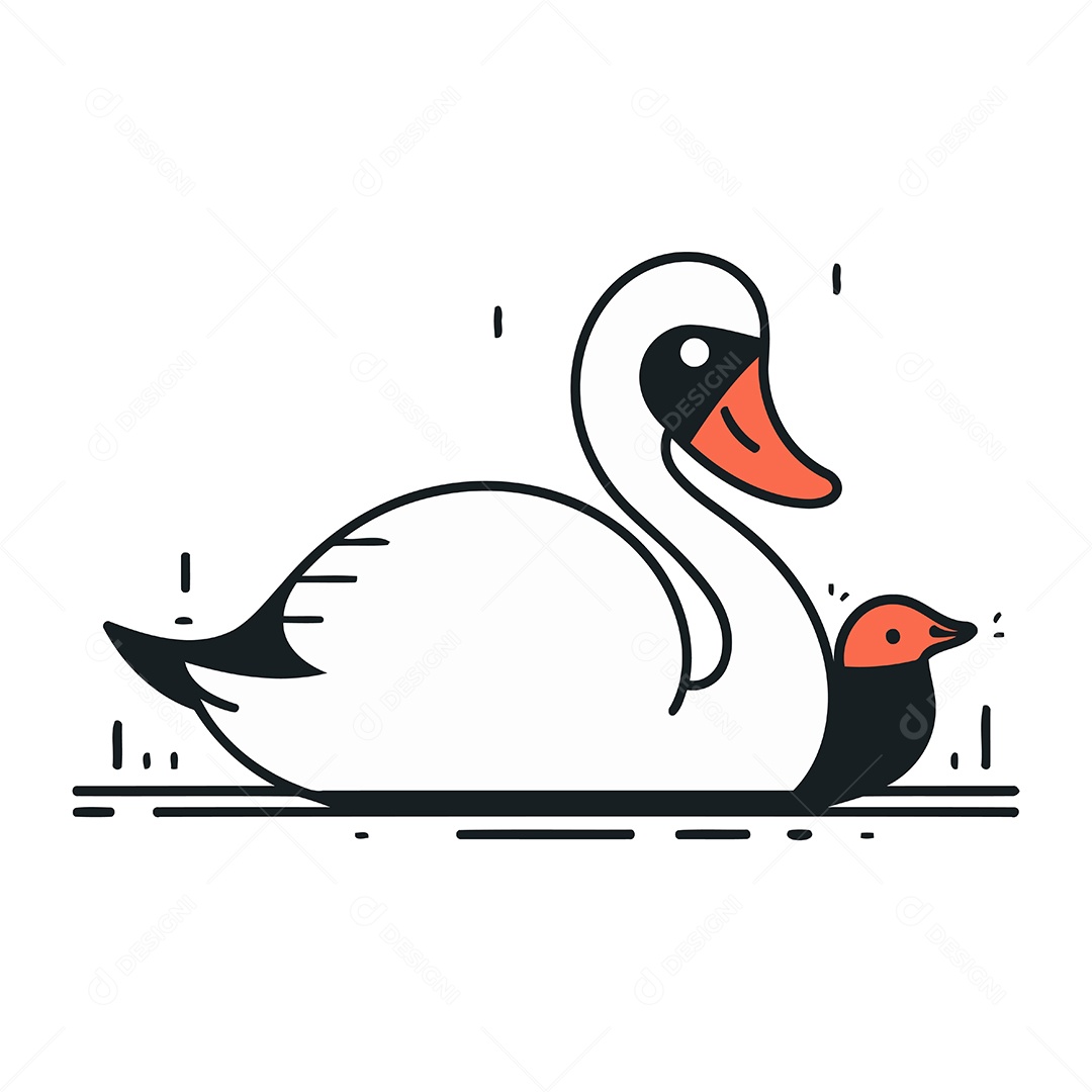 Cisne e Patinho de Desenho Animado Ilustração Vetor EPS