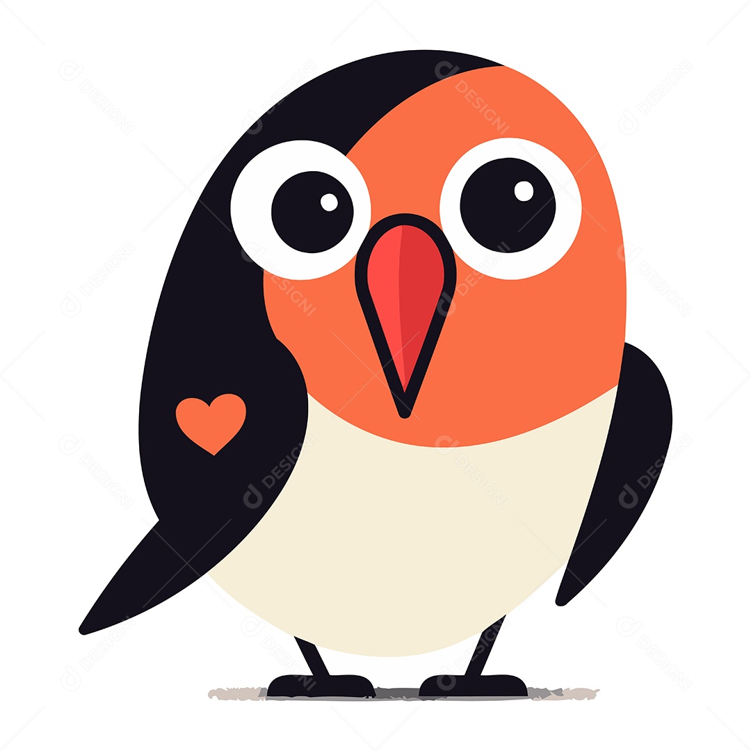 Pássaro de Desenho Animado com Coração Ilustração Vetor EPS