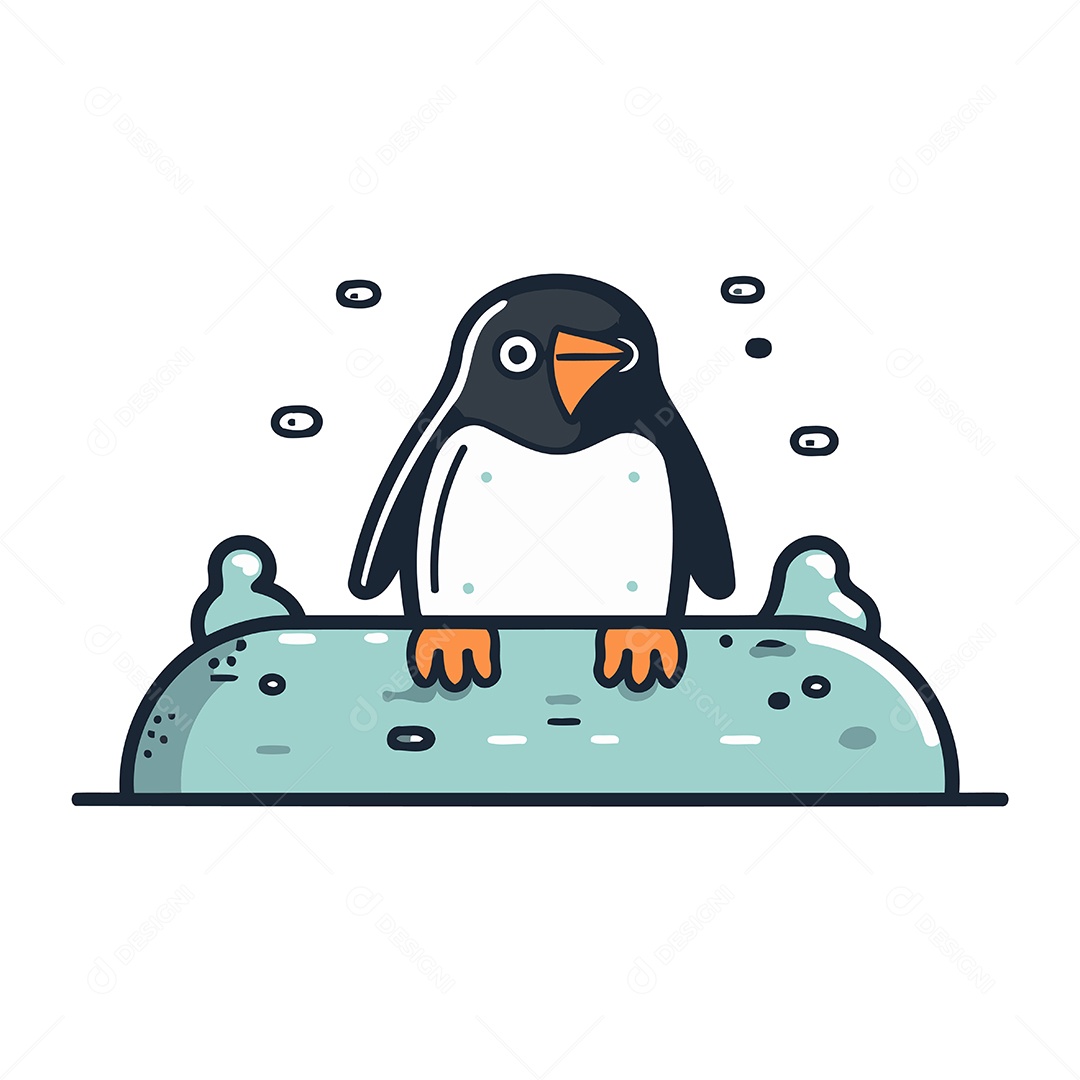 Pinguim Bonitinho Sentado no Gelo de Desenho Animado Ilustração Vetor EPS