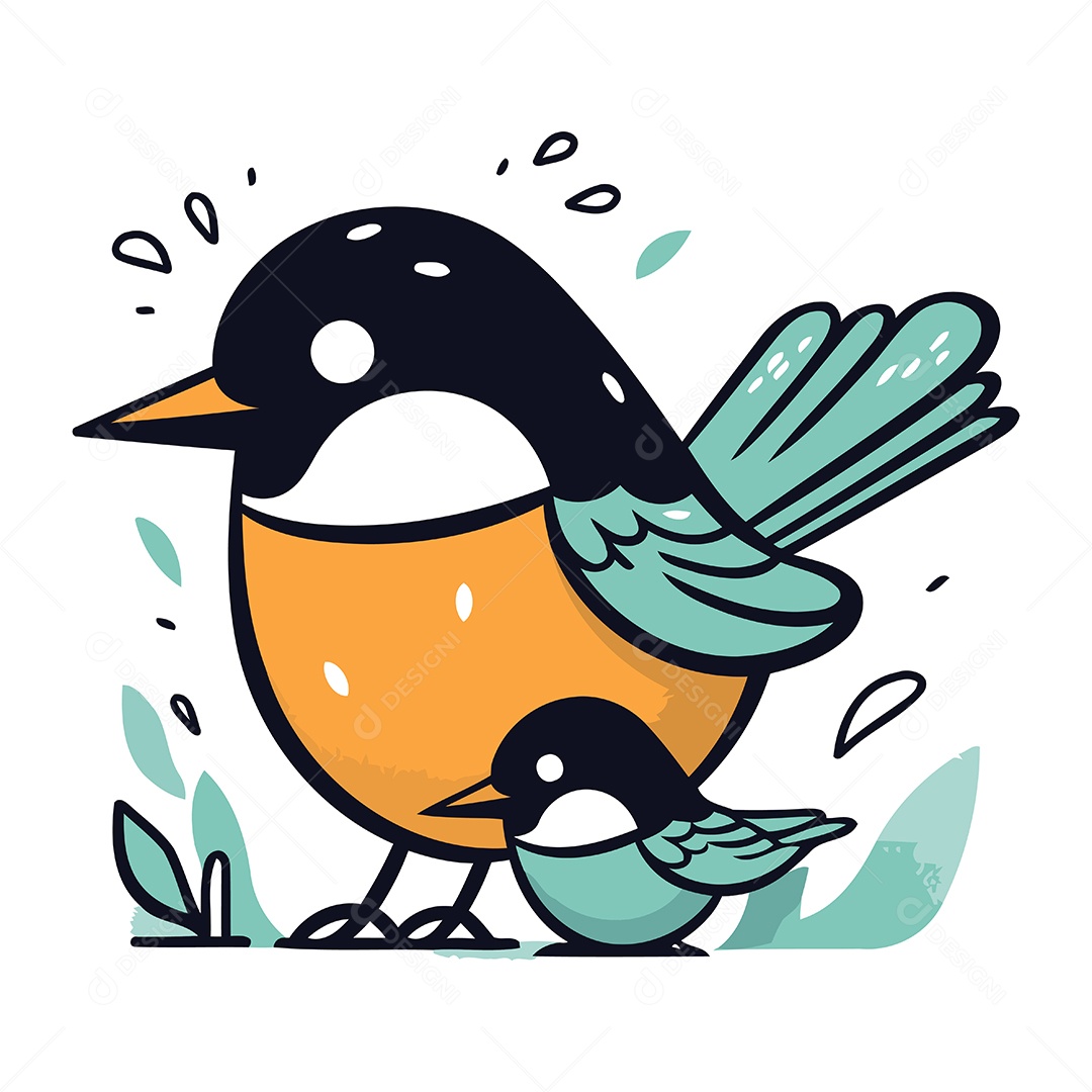 Pássaro e Filhote de Desenho Animado Ilustração Vetor EPS