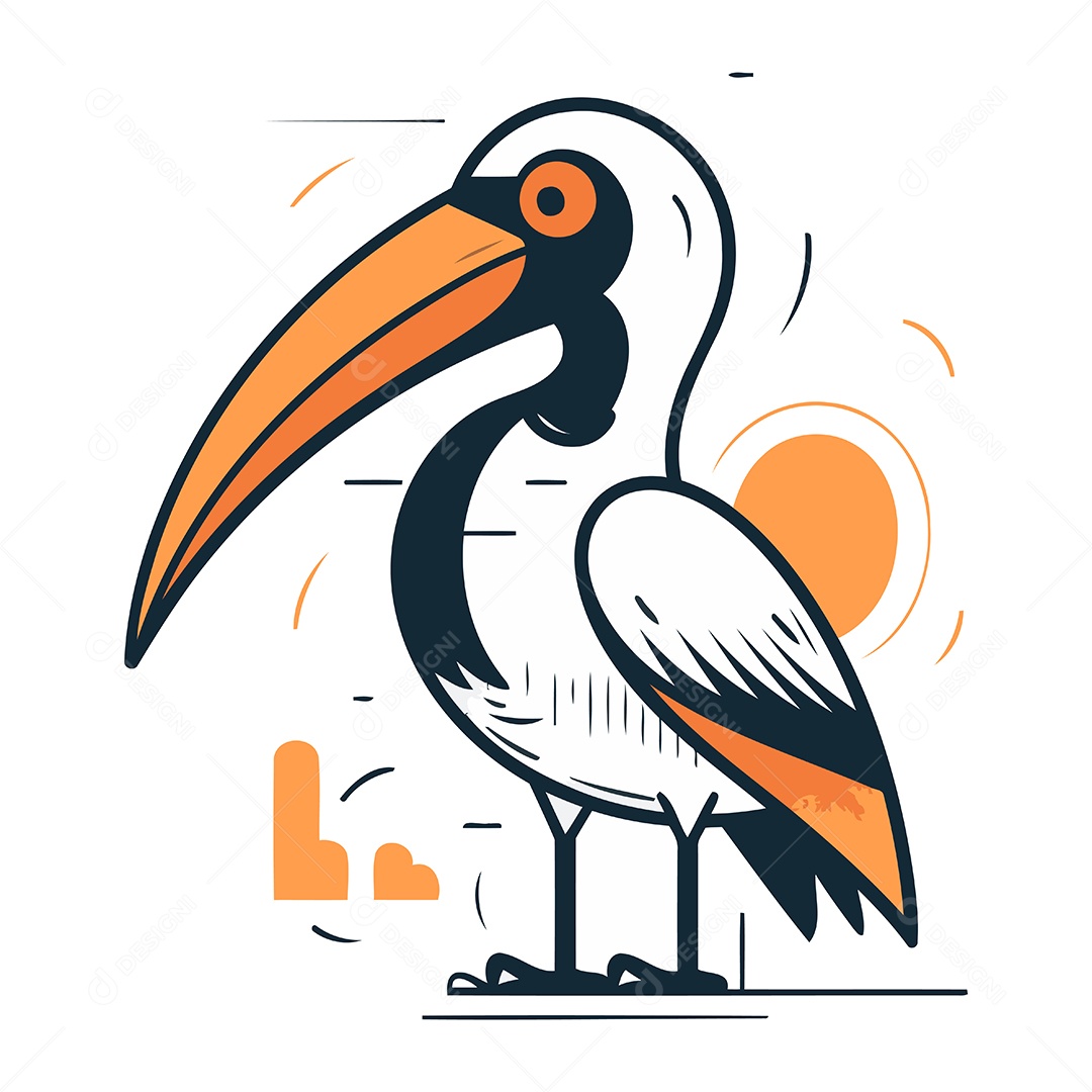 Pelicano de Desenho Animado Ilustração Vetor EPS