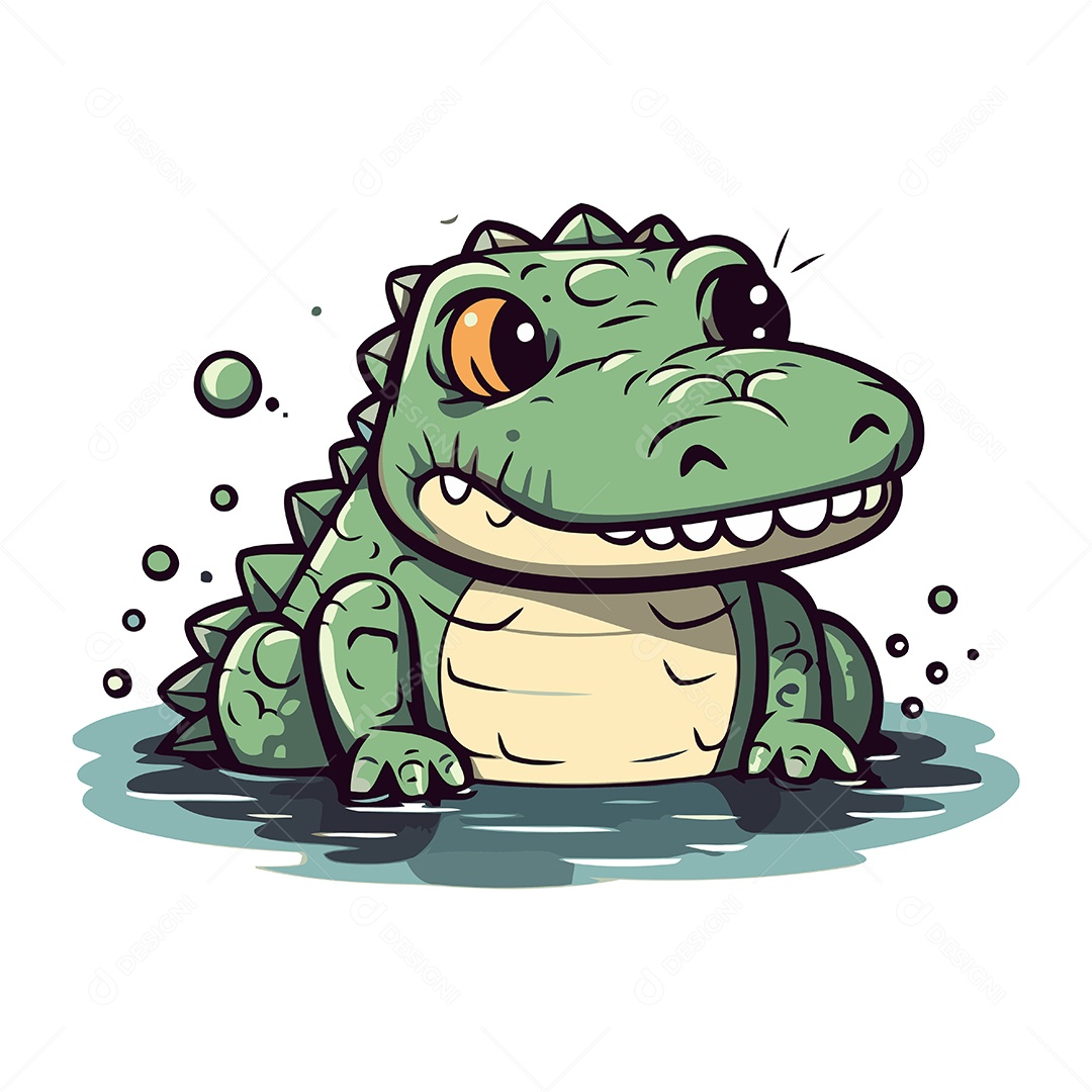 Crocodilo Fofo de Desenho Animado Ilustração Vetor EPS