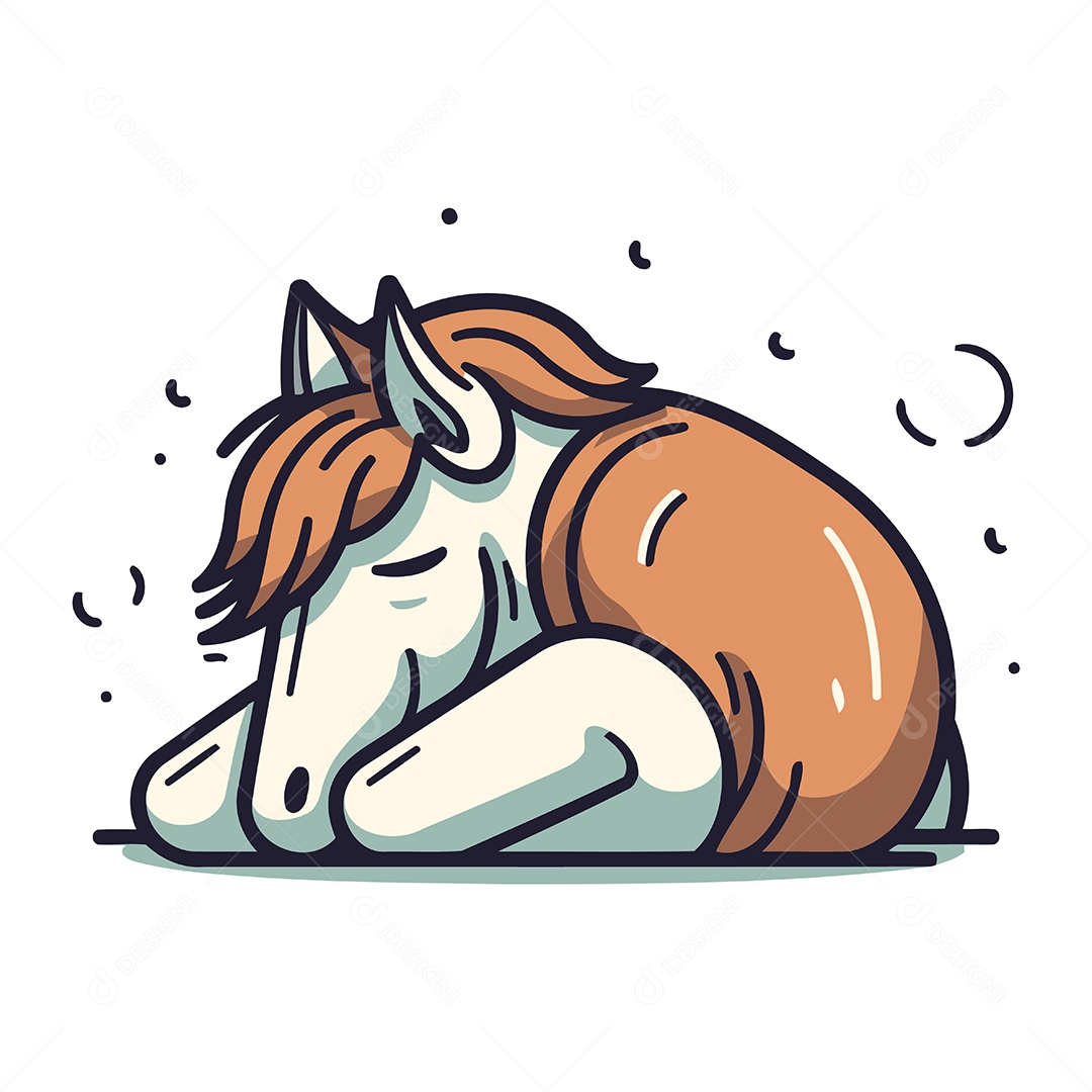 Cavalo de Desenho Animado Dormindo no Chão Ilustração Vetor EPS