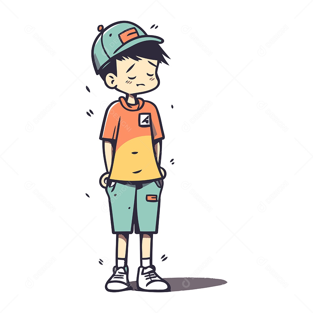 Menino Usando Boné de Beisebol e Bermuda Ilustração Vetor EPS