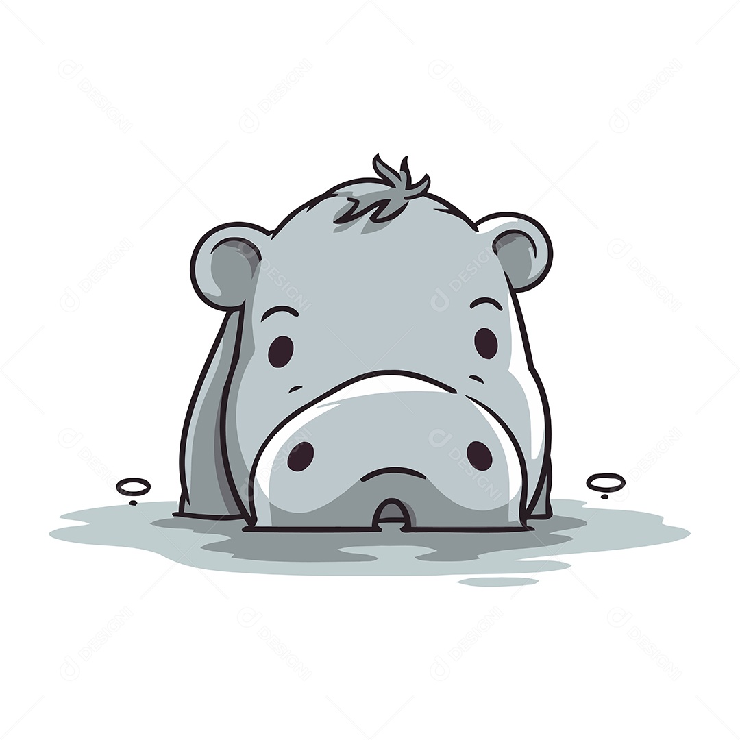 Hipopótamo Fofo de Desenho Animado Ilustração Vetor EPS