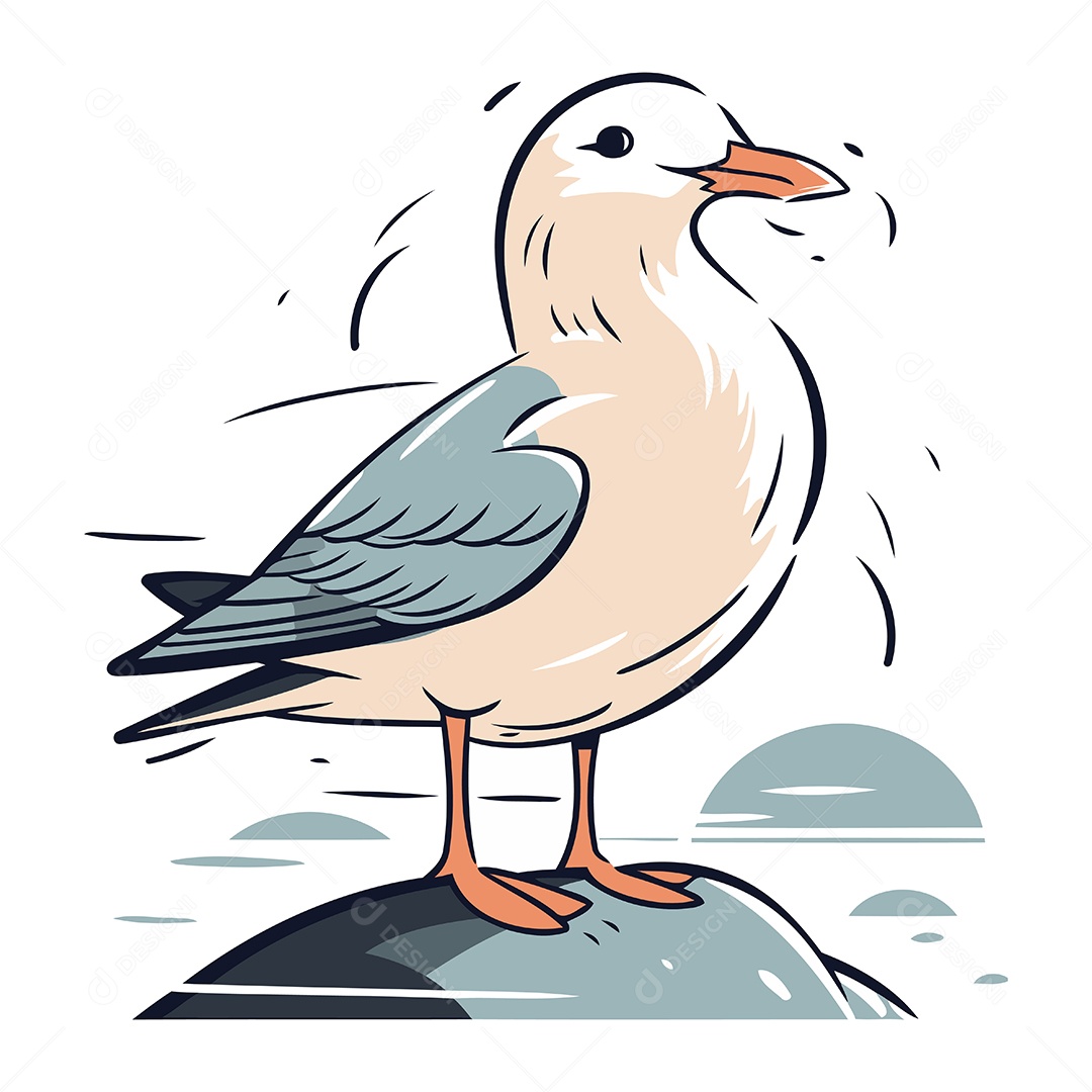 Gaivota Fofa de Desenho Animado Ilustração Vetor EPS