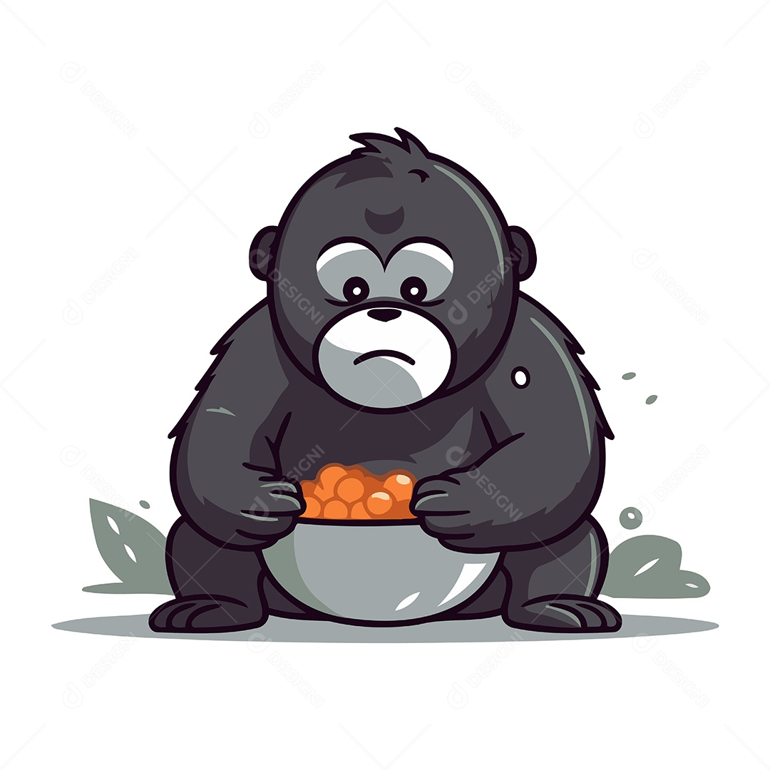 Gorila Segurando uma Tigela Ilustração Vetor EPS