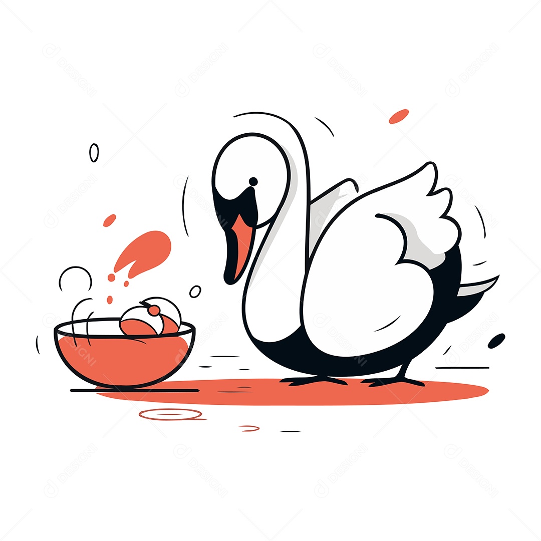 Cisne com Ovo em Uma Tigela Ilustração Vetor EPS