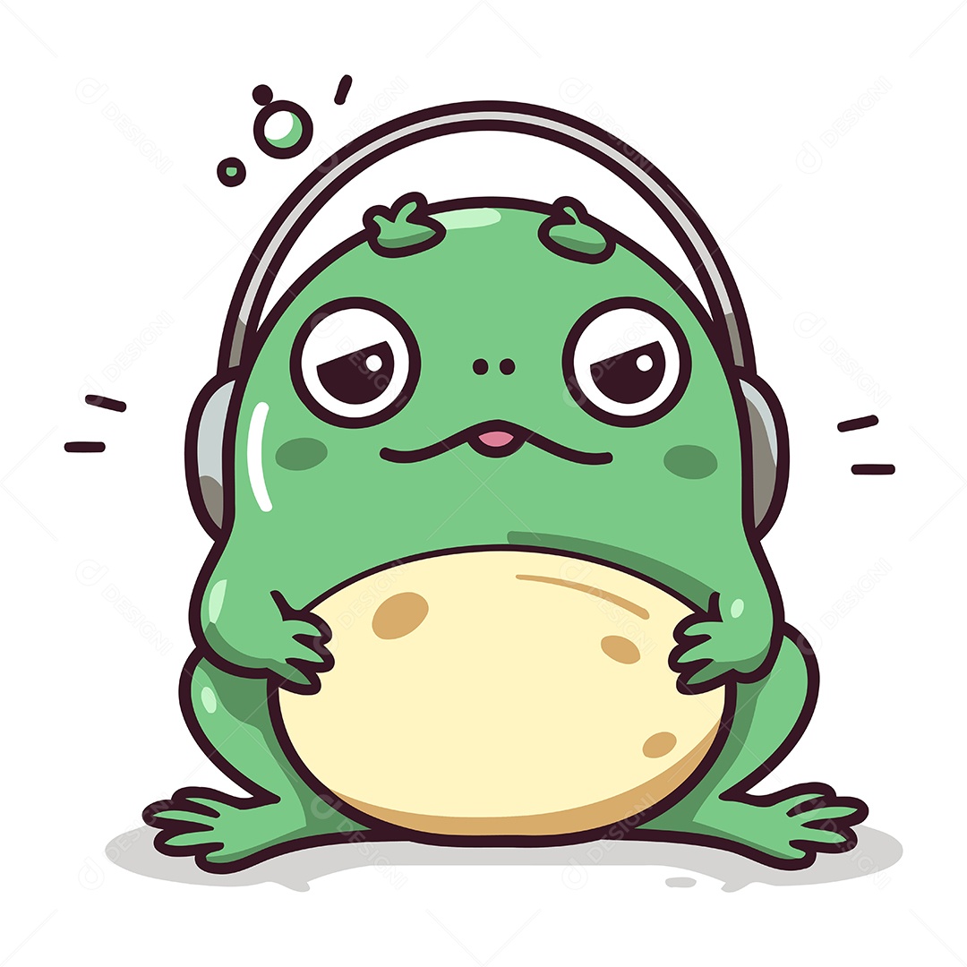 Sapo Ouvindo Música com Fones de Ouvido Ilustração Vetor EPS