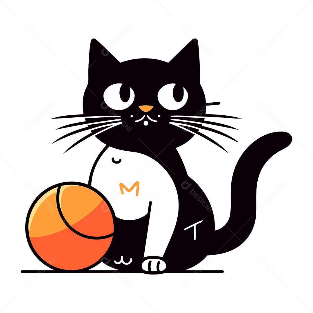 Gato de Desenho Animado com Bola Ilustração Vetor EPS