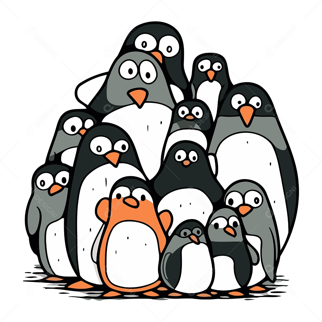 Família de Pinguins Desenho Animado Ilustração Vetor EPS