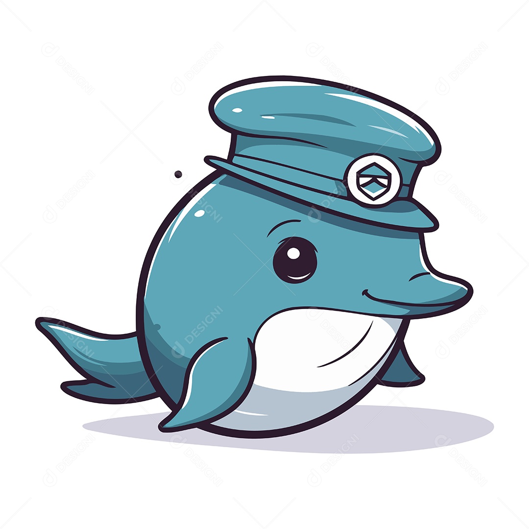 Golfinho Usando um Boné de Policial Ilustração Vetor EPS