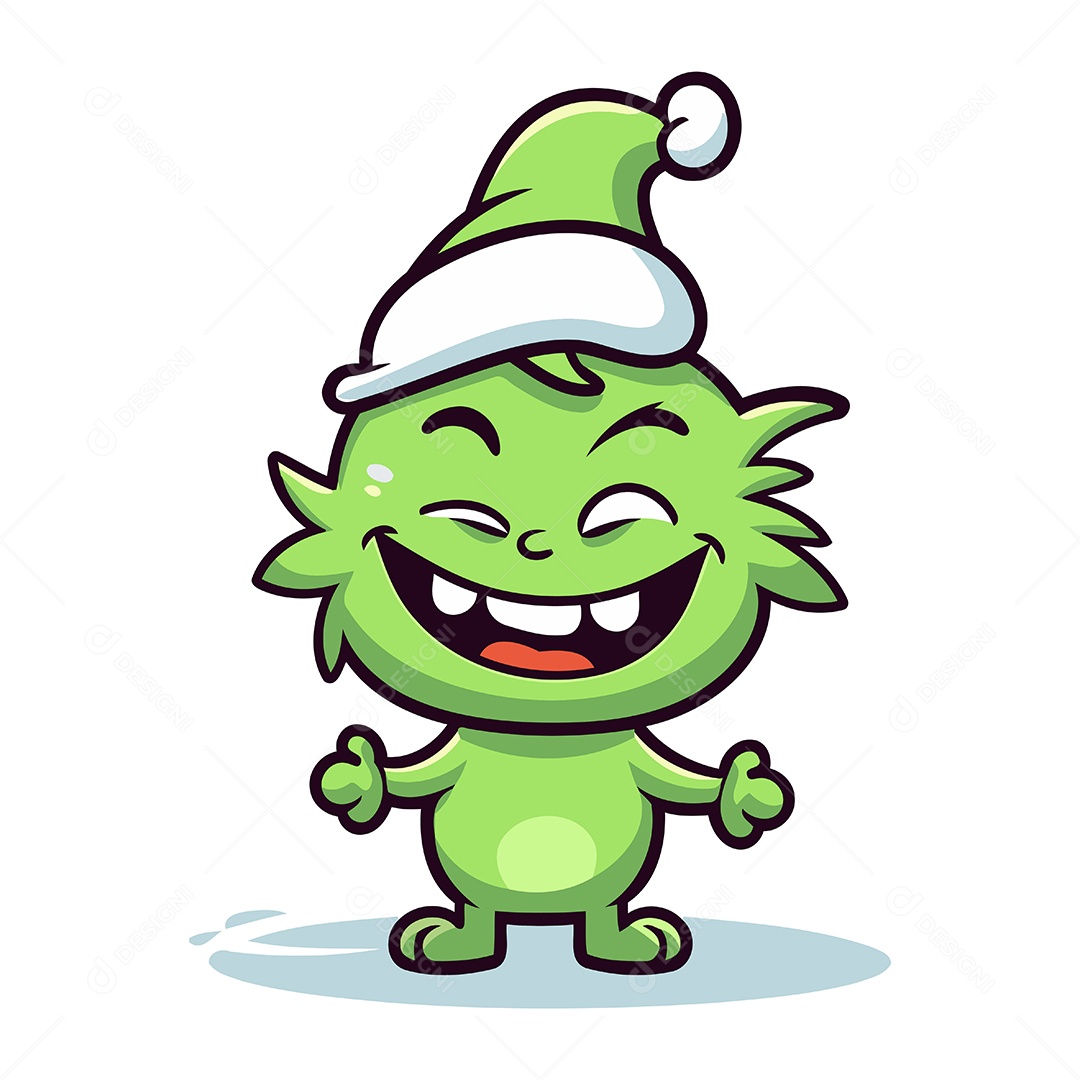 Monstro Verde com Chapéu de Natal Ilustração Vetor EPS