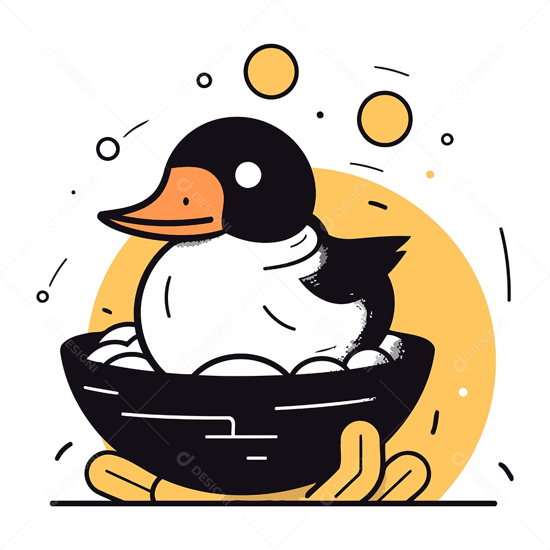 Pato Fofo em Uma Tigela Ilustração Vetor EPS
