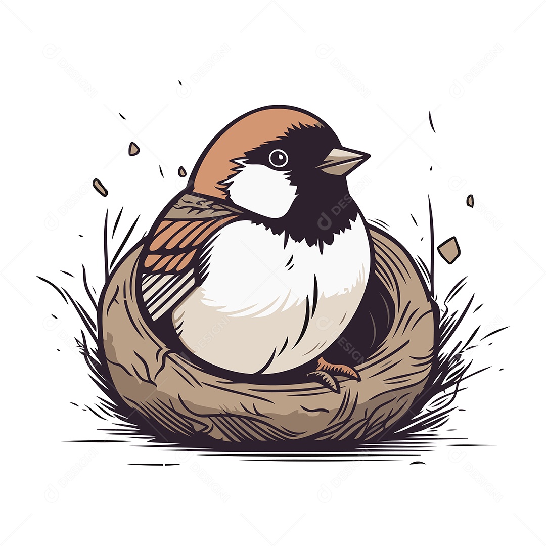 Pássaro de Desenho Animado em Um Ninho Ilustração Vetor EPS