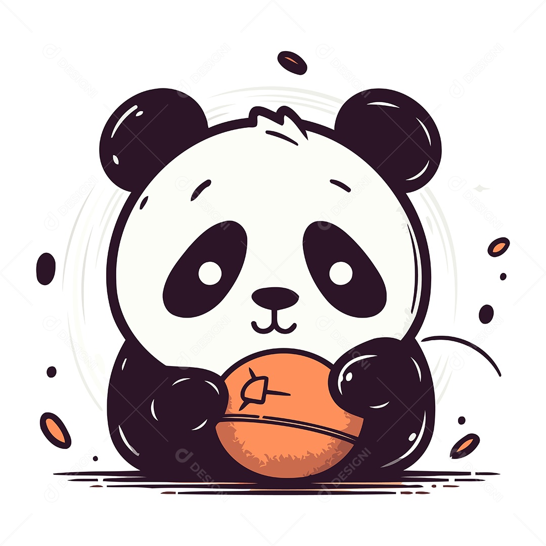 Panda Fofo com Uma Bola de Basquete Ilustração Vetor EPS