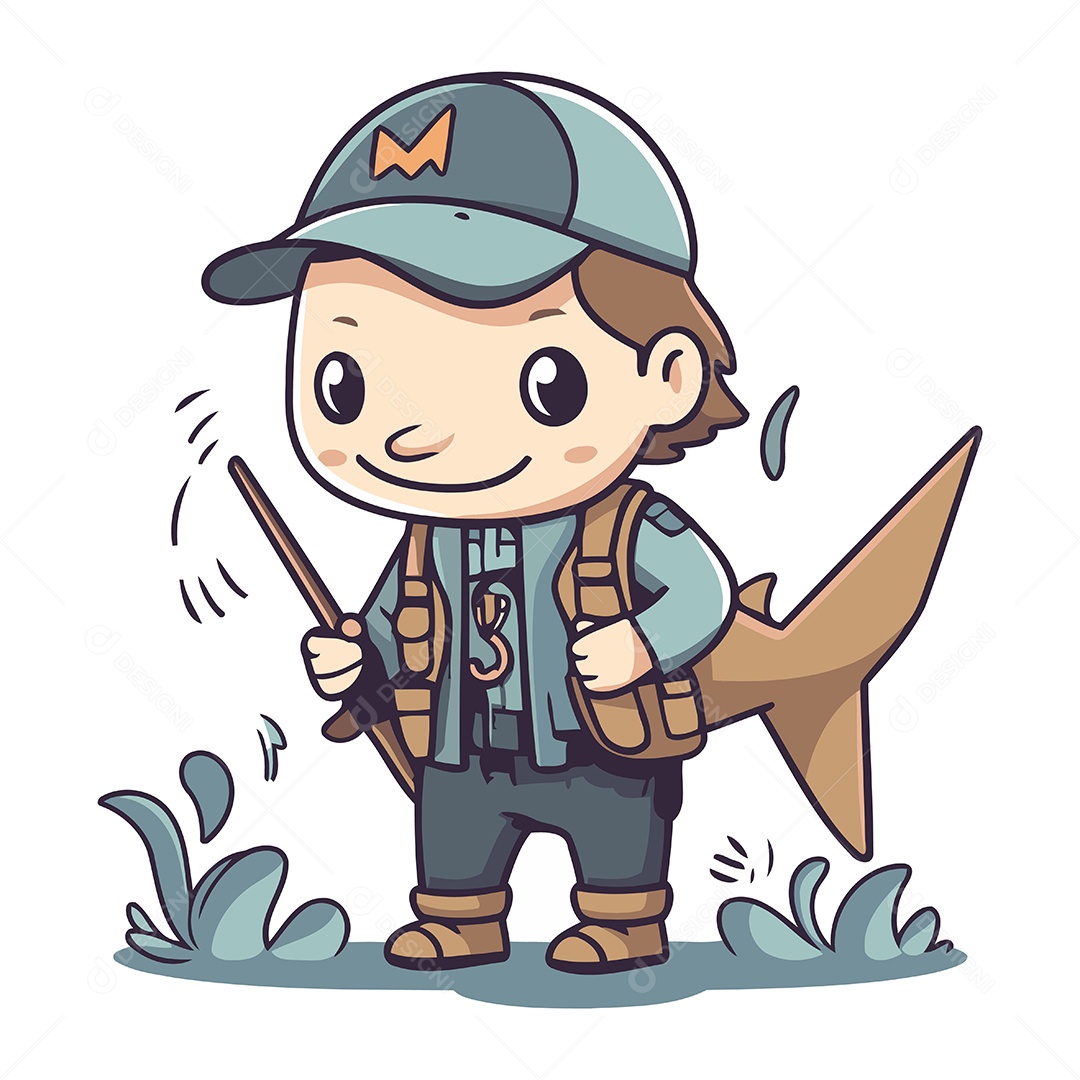 Pescador com Um Peixe Grande Ilustração Vetor EPS
