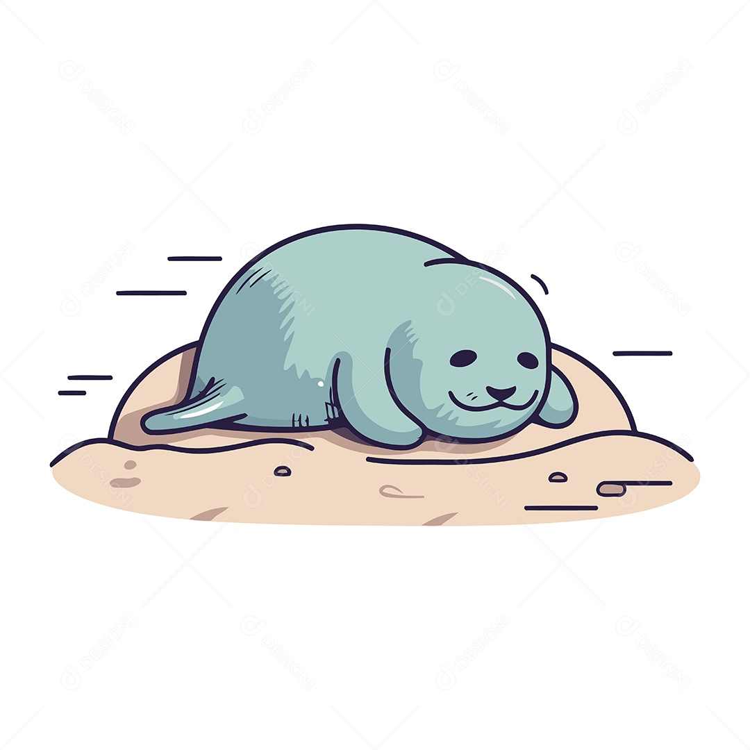 Foca na Areia de Desenho Animado Ilustração Vetor EPS