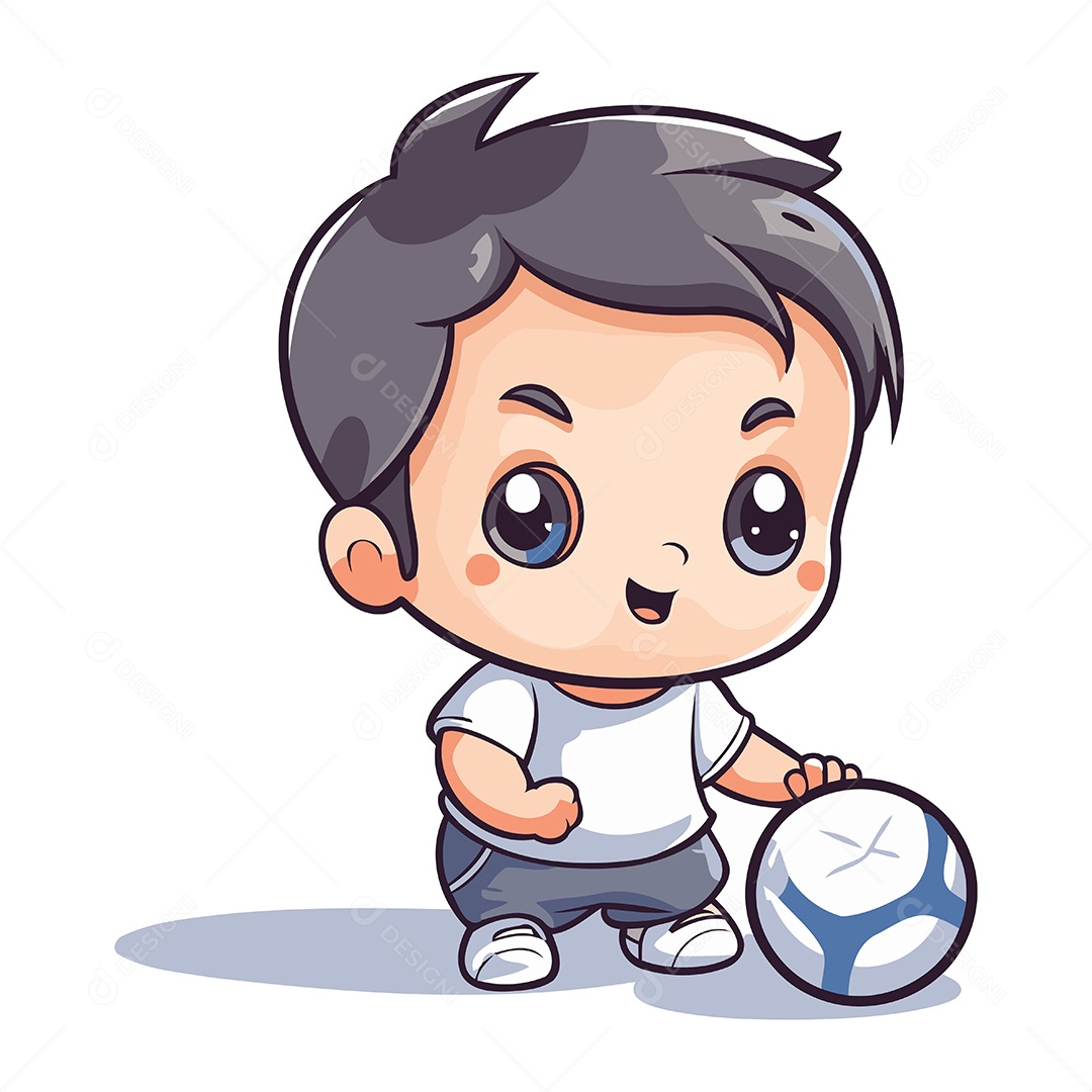 Menino Bonitinho Jogando Futebol Ilustração Vetor EPS