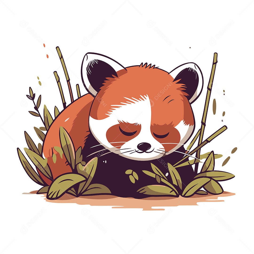 Panda Vermelho Fofo Dormindo na Grama Ilustração Vetor EPS