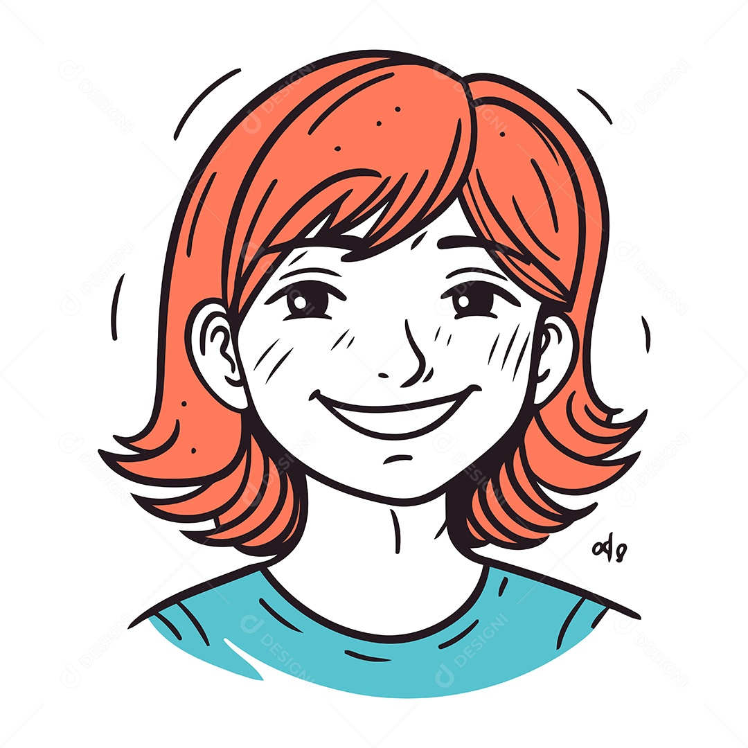 Menina Sorridente com Cabelo Ruivo Ilustração Vetor EPS