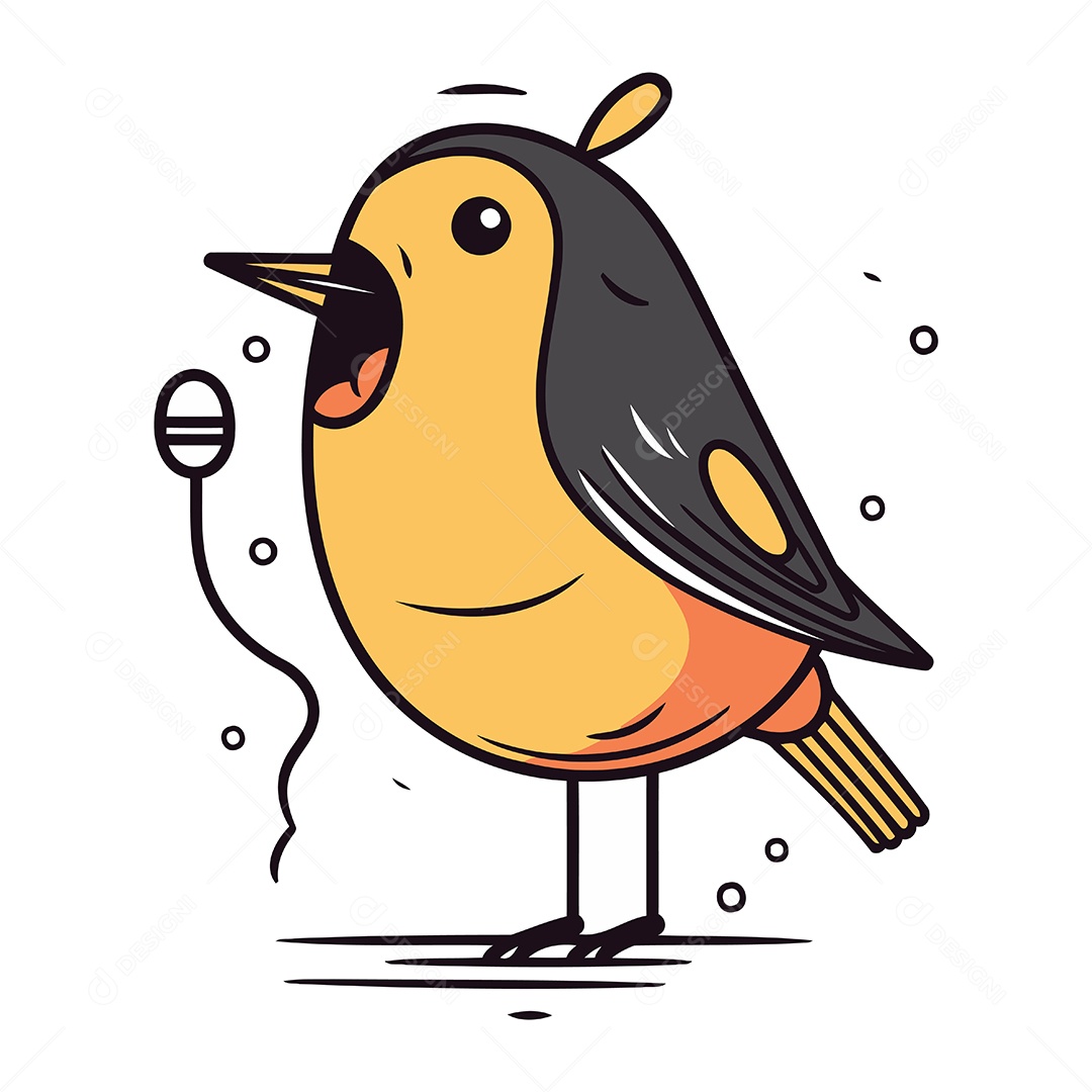 Passarinho com Um Microfone Ilustração Vetor EPS