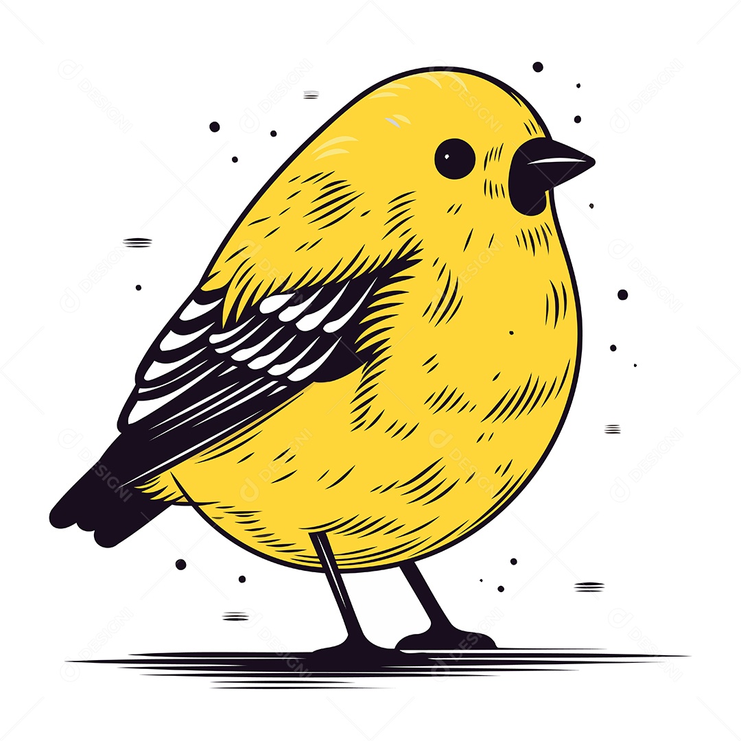 Passarinho Amarelo Fofo Ilustração Vetor EPS