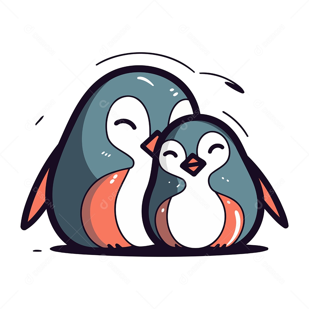 Pinguins Fofo de Desenho Animado Ilustração Vetor EPS