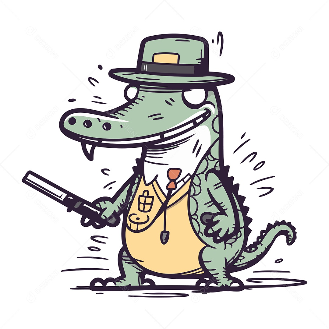 Crocodilo Segurando uma Arma Ilustração Vetor EPS