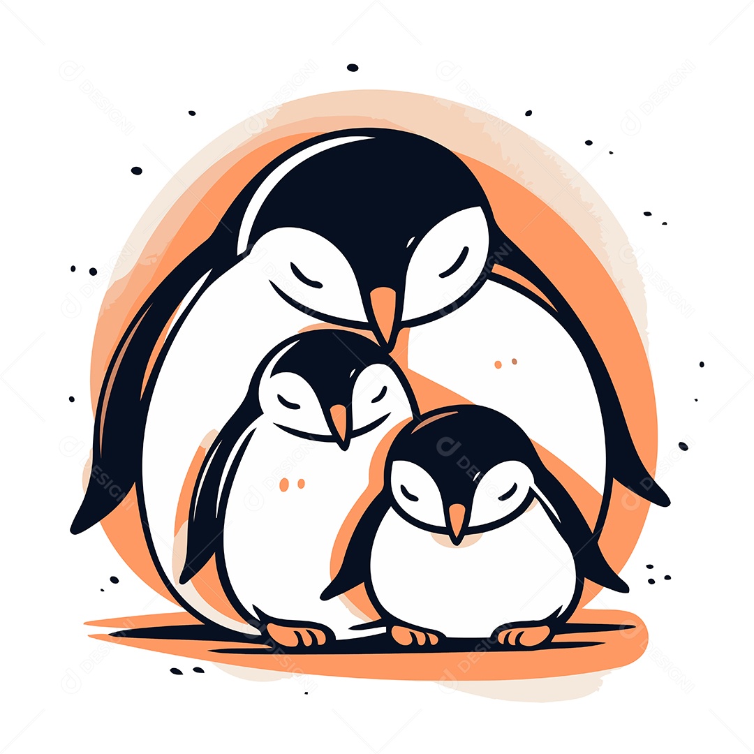 Família de Pinguins Desenho Animado Ilustração Vetor EPS