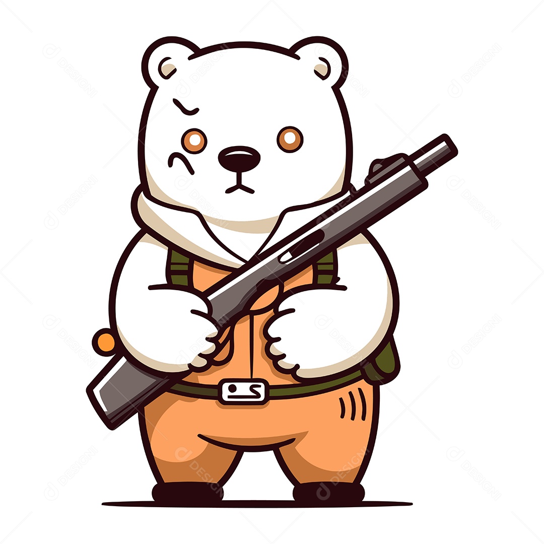 Urso Polar com Uma Arma na Mão Ilustração Vetor EPS