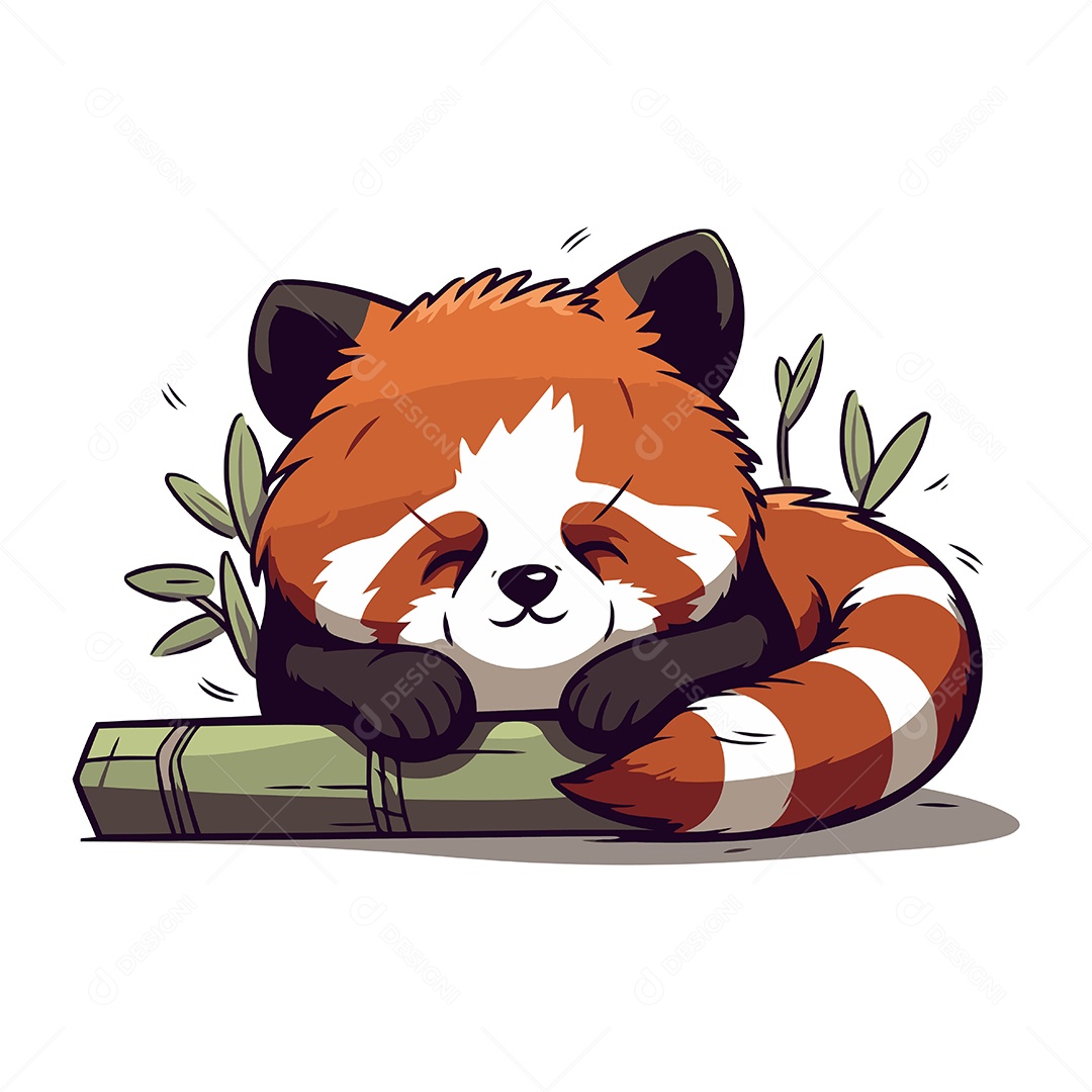 Panda Vermelho Dormindo em Um Bambu Ilustração Vetor EPS