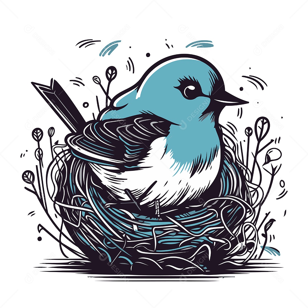 Pássaro de Desenho Animado no Ninho Ilustração Vetor EPS