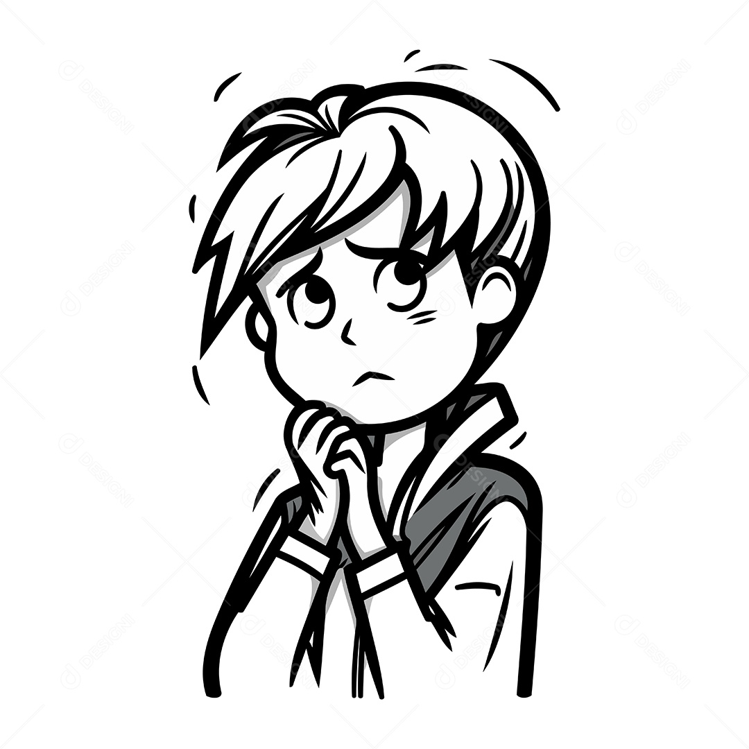 Menino Triste de Desenho Animado Ilustração Vetor EPS