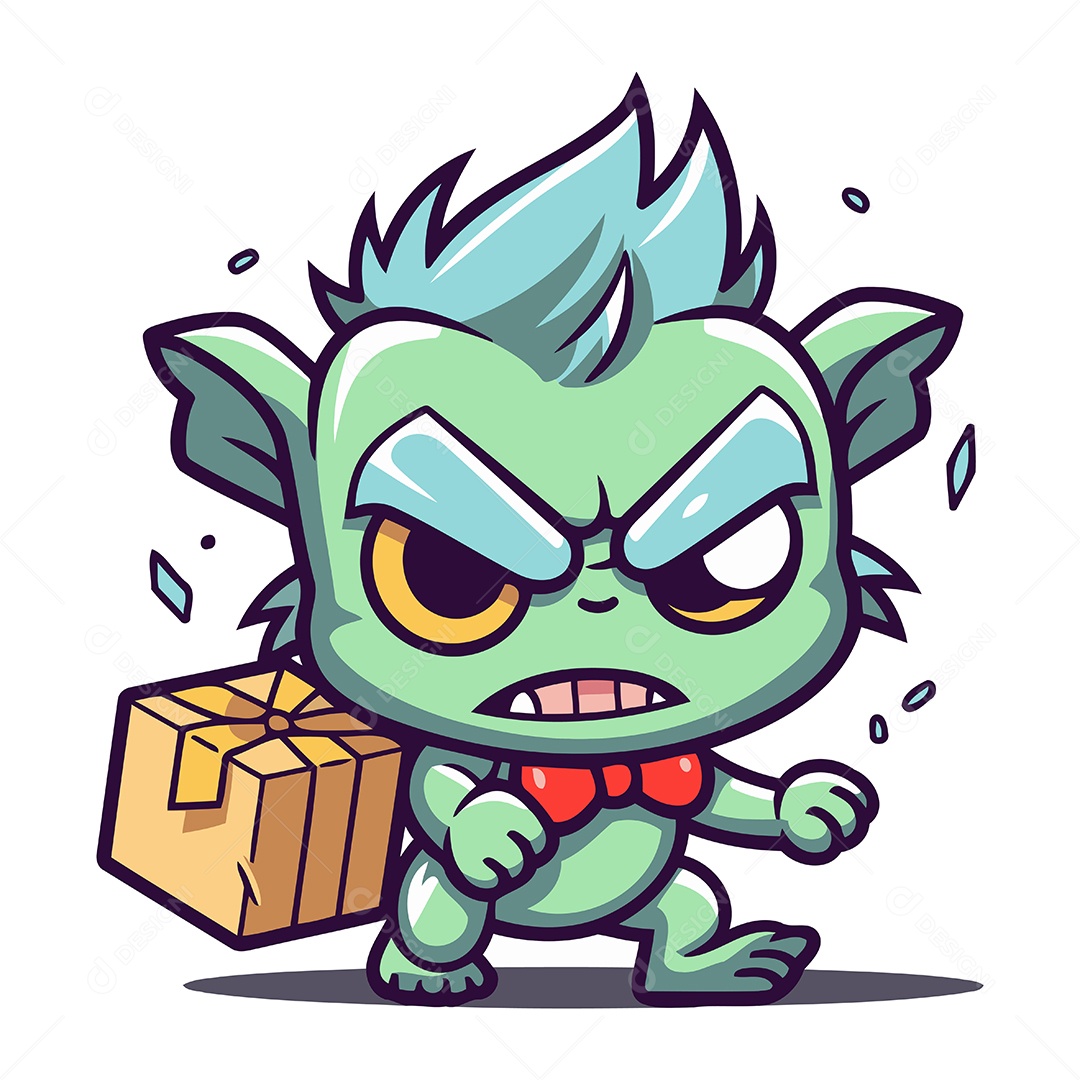 Monstro de Desenho Animado com Uma Caixa Ilustração Vetor EPS
