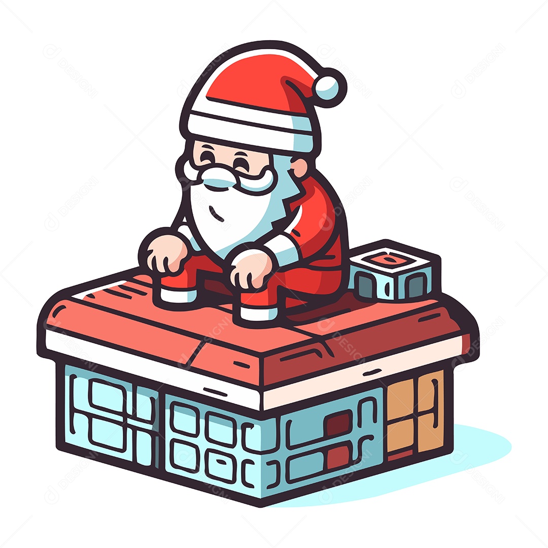 Papai Noel Sentado no Telhado da Casa Ilustração Vetor EPS