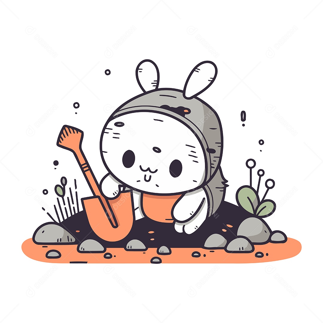 Coelho Cavando um Buraco no Chão Ilustração Vetor EPS