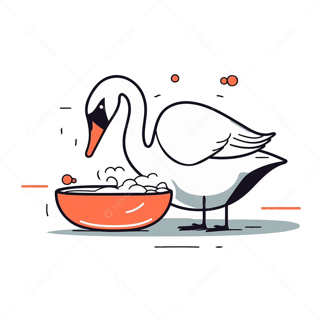 Cisne de Desenho Animado com Tigela de Comida Ilustração Vetor EPS