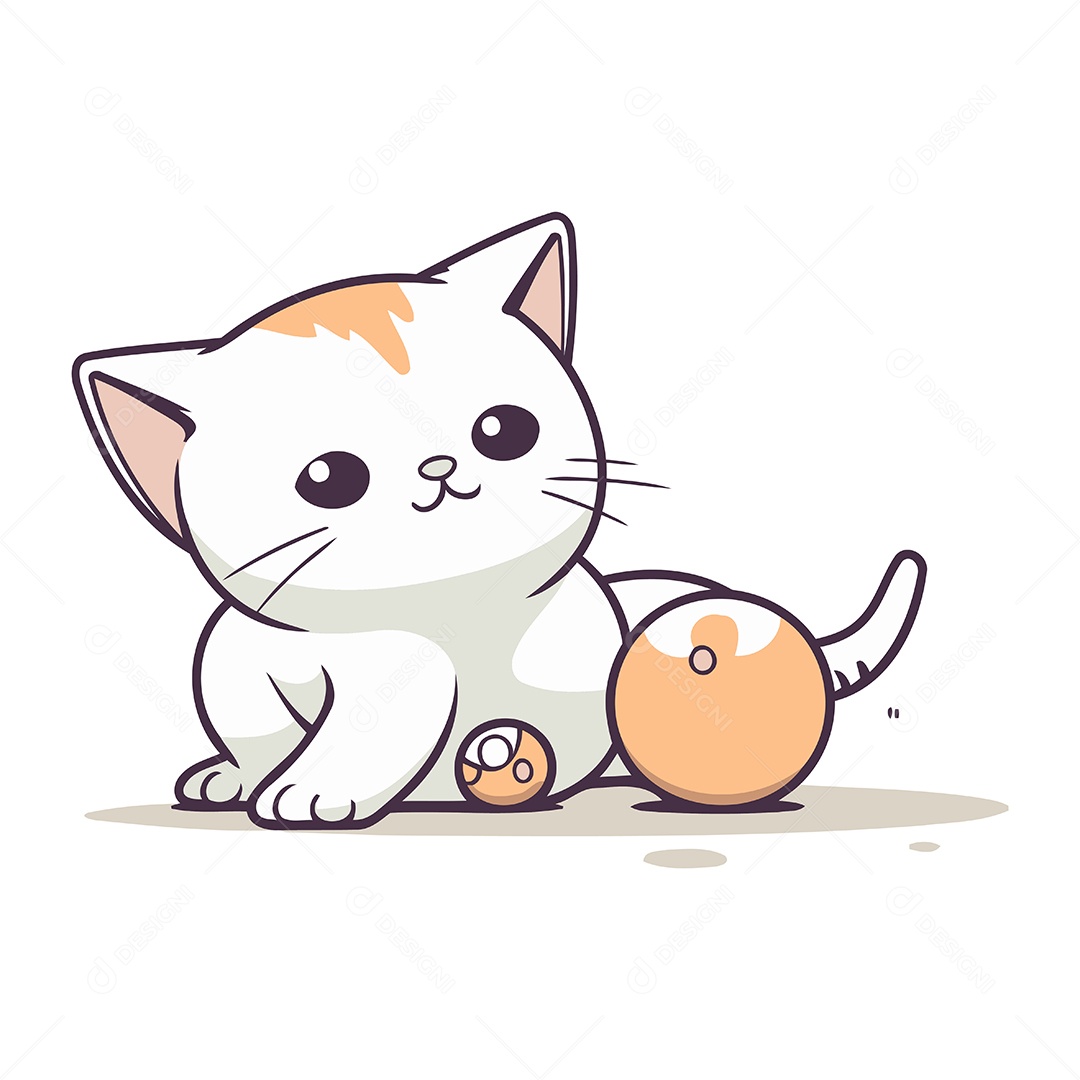 Gato de Desenho Animado com Uma Bola Ilustração Vetor EPS