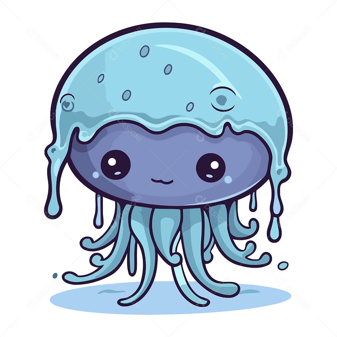 Água Viva Fofa de Desenho Animado Ilustração Vetor EPS