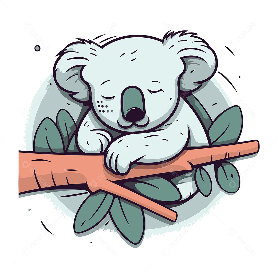 Coala Fofo Dormindo em Um Tronco Ilustração Vetor EPS