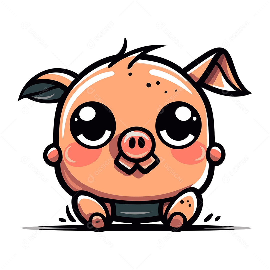 Porco Fofo de Desenho Animado Ilustração Vetor EPS