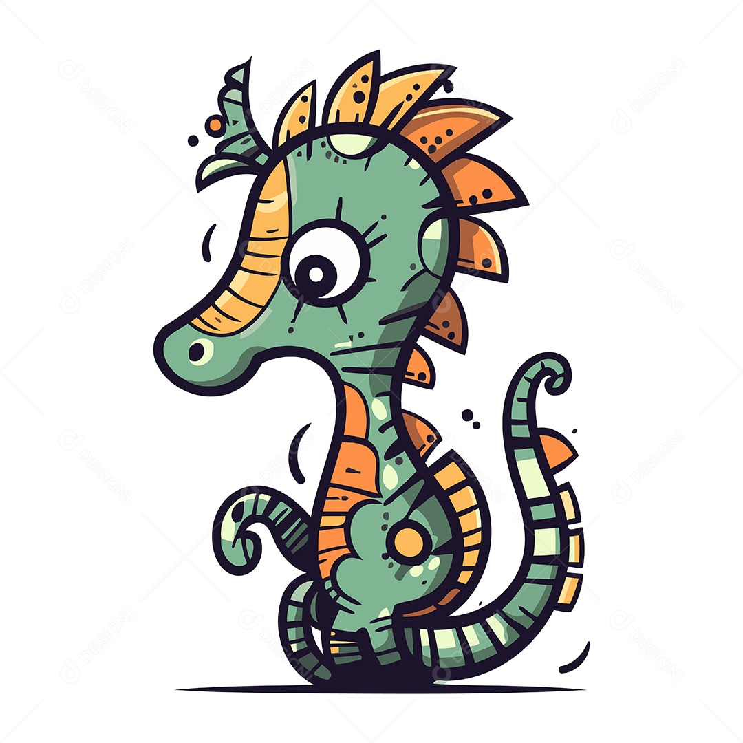 Cavalo Marinho de Desenho Animado Ilustração Vetor EPS