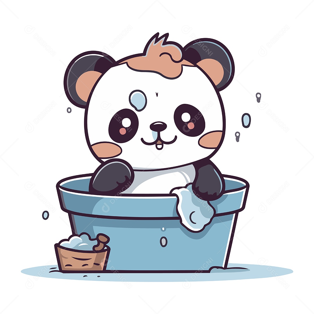 Panda Fofo de Desenho Animado Tomando Banho Ilustração Vetor EPS