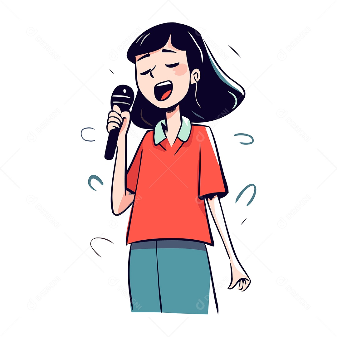 Jovem Cantando Karaokê com Microfone Ilustração Vetor EPS