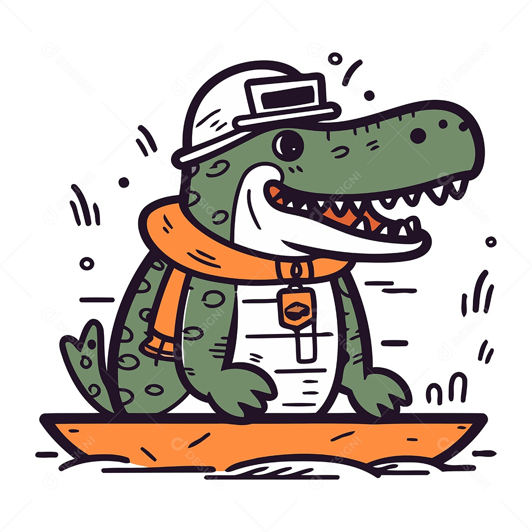 Crocodilo com Uma Prancha de Surfe Ilustração Vetor EPS