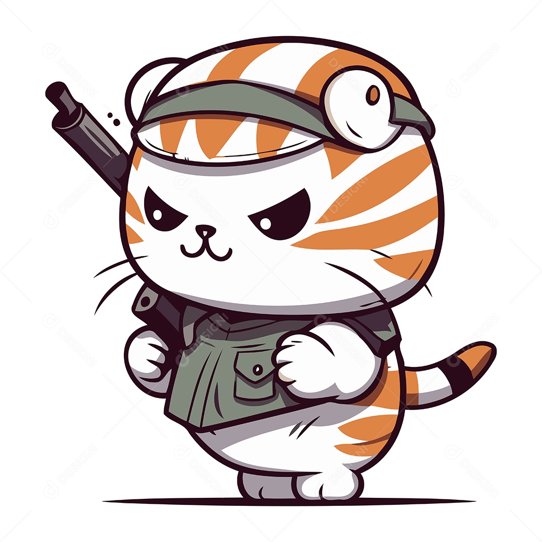 Tigre de Desenho Animado em Uniforme Militar Ilustração Vetor EPS