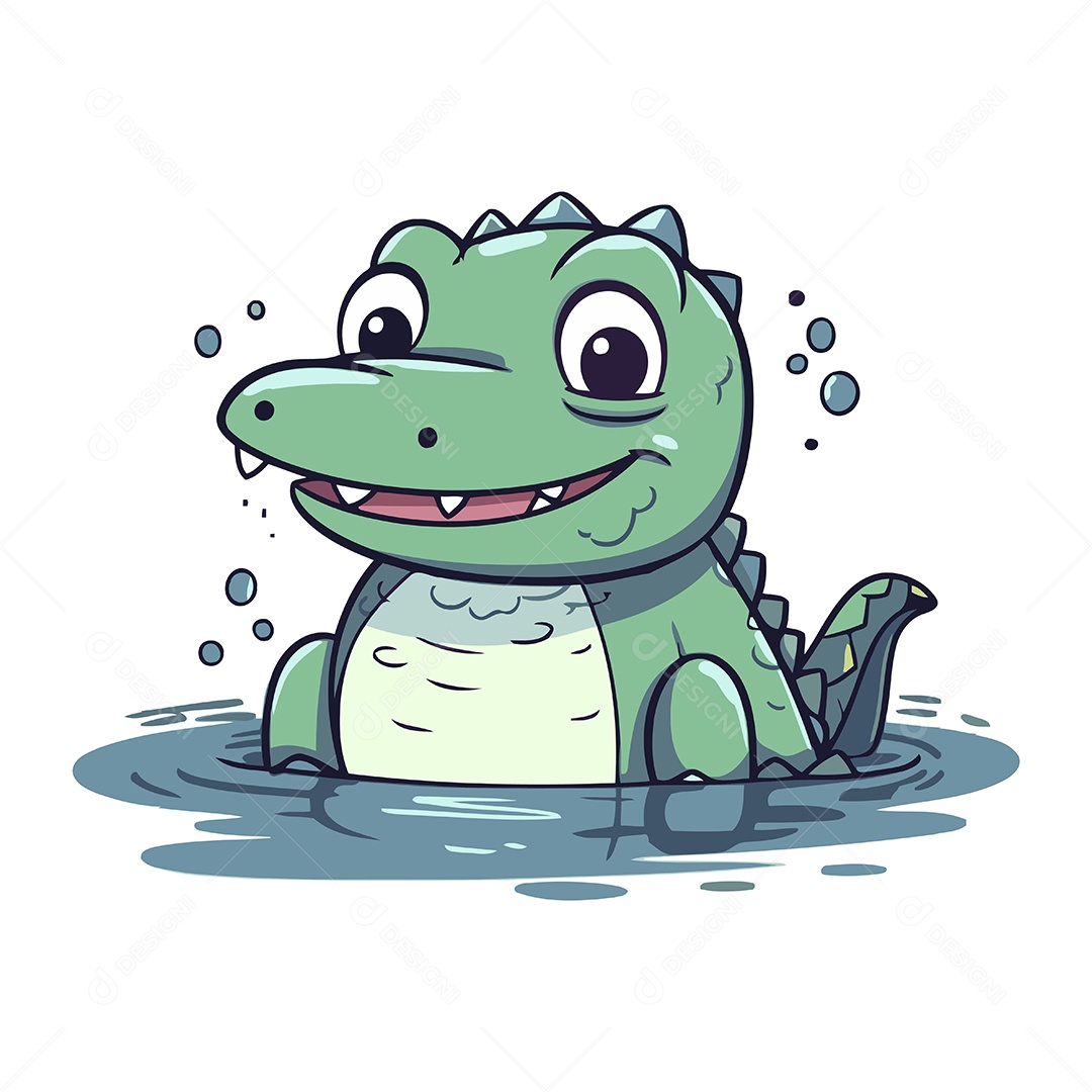 Crocodilo Fofo de Desenho Animado Ilustração Vetor EPS