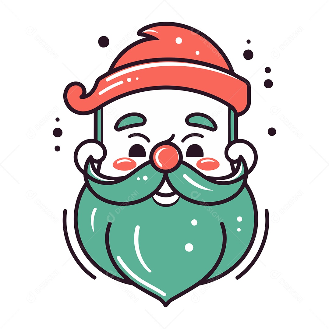 Rosto do Papai Noel com Chapéu Vermelho e Barba Verde Ilustração Vetor EPS